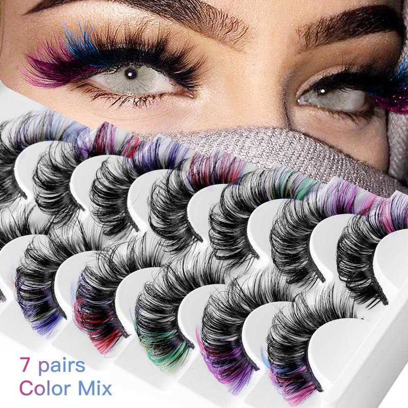 7 Pairs Colorful False Eyelash - Lashes Eyelash Extension avaliação e preço
